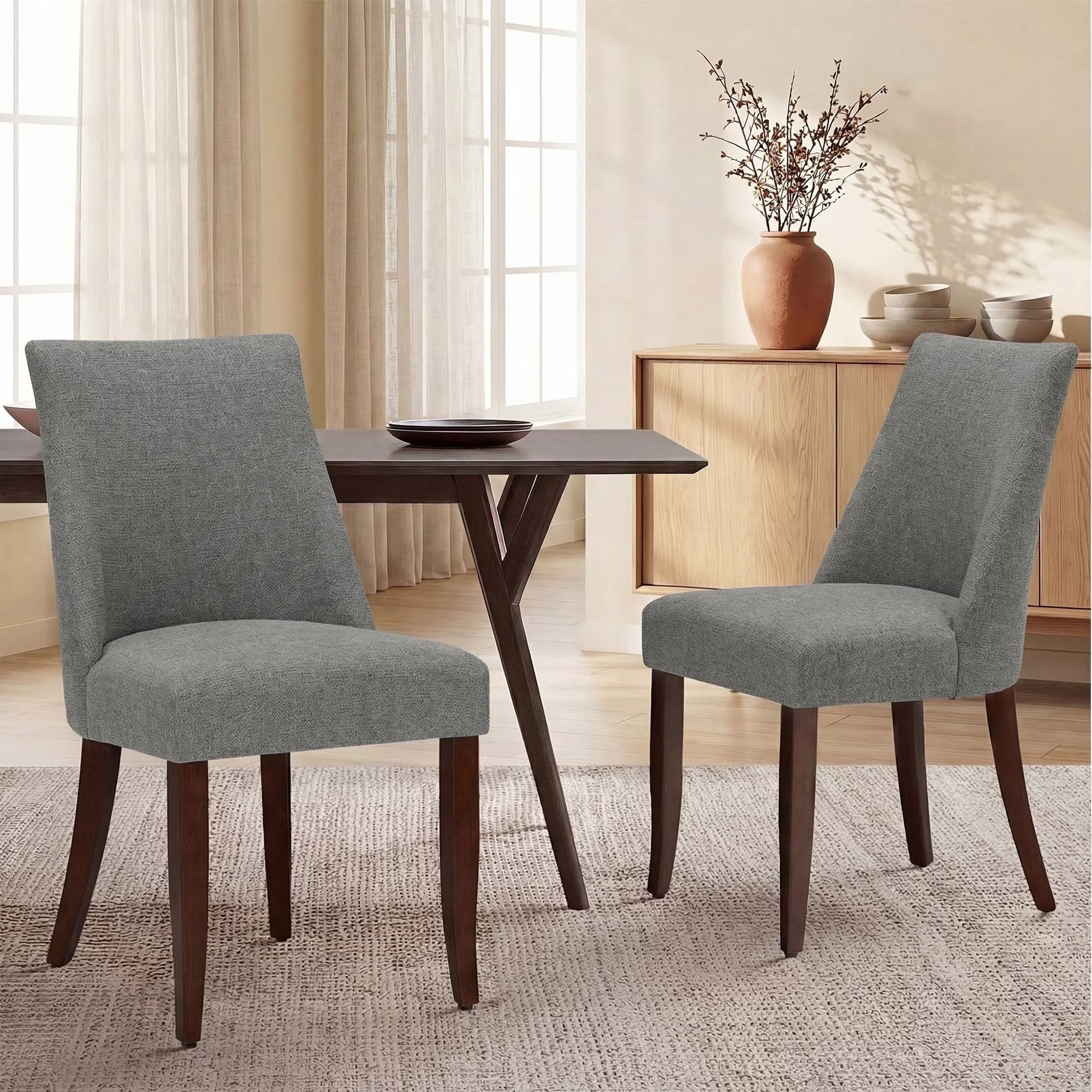 AFO Upholstered Dining Chair with Solid Wood Legs & Padded Seat, Wood Mid Century Side Chair for Kitchen Desk, Dining Room and Restaurant