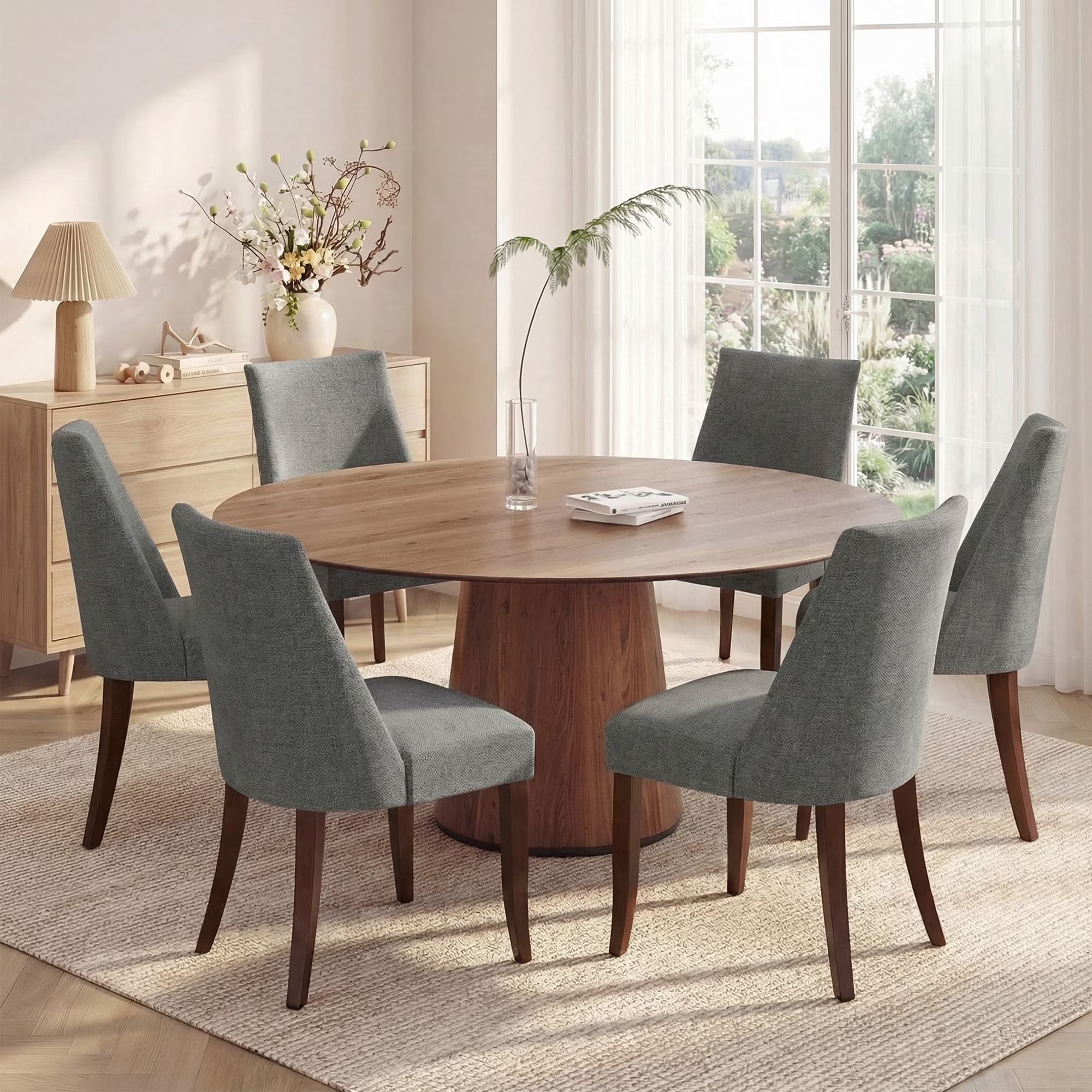AFO Upholstered Dining Chair with Solid Wood Legs & Padded Seat, Wood Mid Century Side Chair for Kitchen Desk, Dining Room and Restaurant