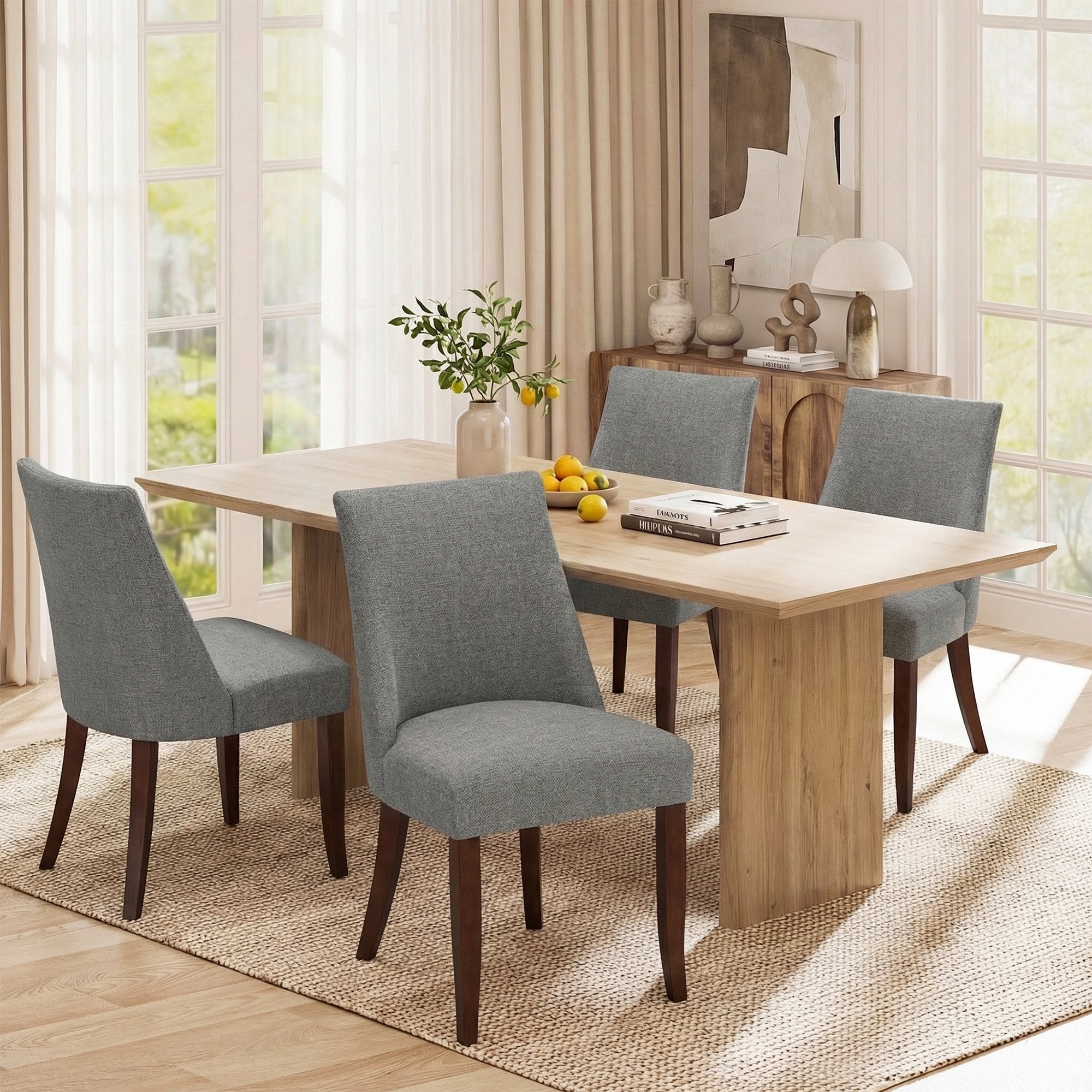 AFO Upholstered Dining Chair with Solid Wood Legs & Padded Seat, Wood Mid Century Side Chair for Kitchen Desk, Dining Room and Restaurant