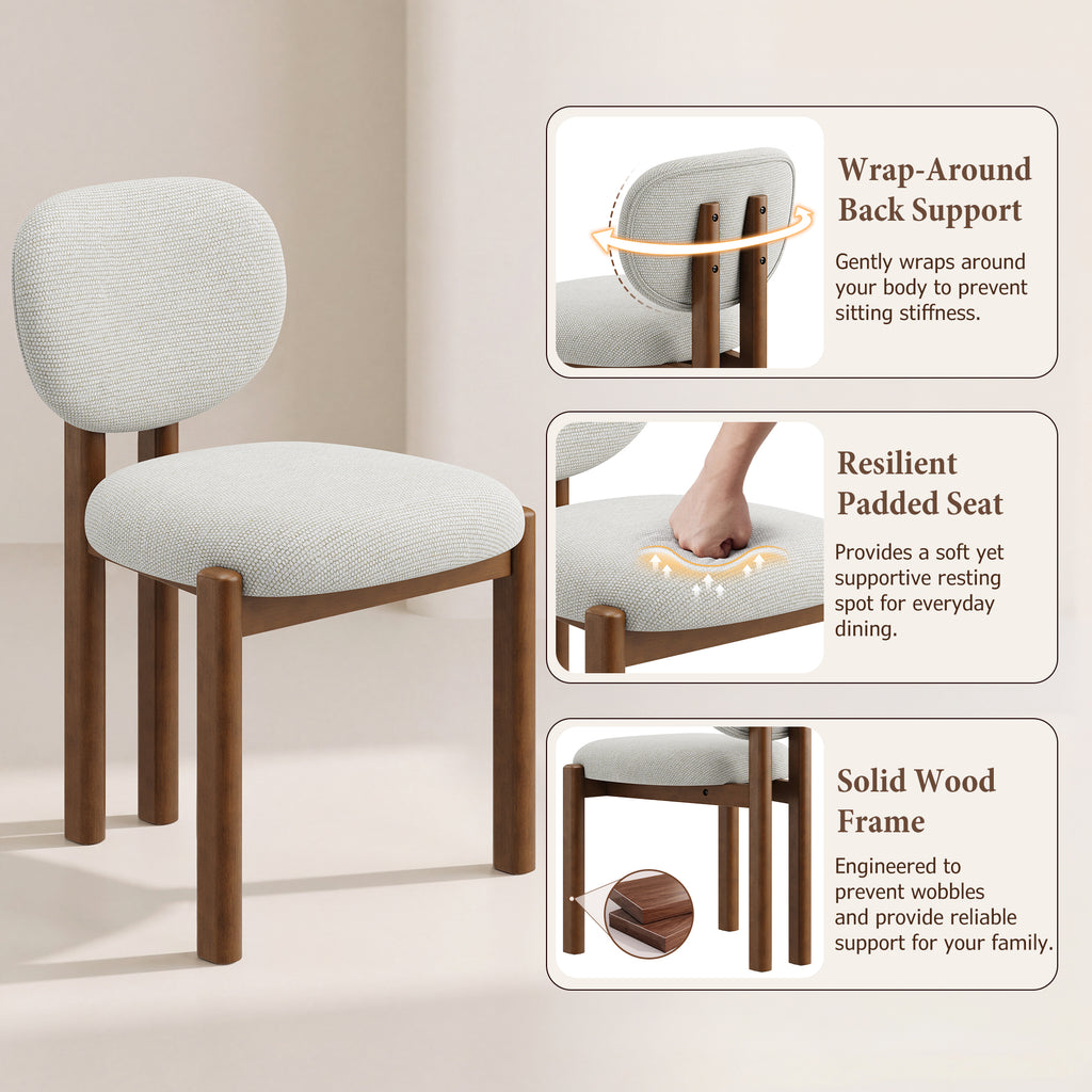 Dining Chairs with Wood Legs, Upholstered Side Chairs with Ergonomic Backrest for Dining Room and Kitchen
