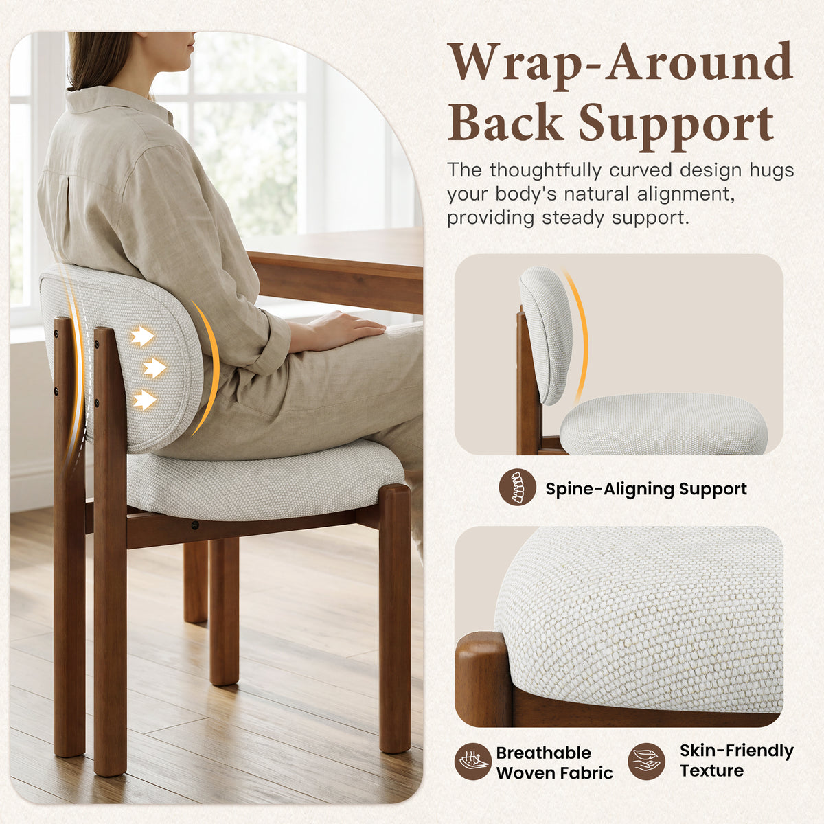 Dining Chairs with Wood Legs, Upholstered Side Chairs with Ergonomic Backrest for Dining Room and Kitchen