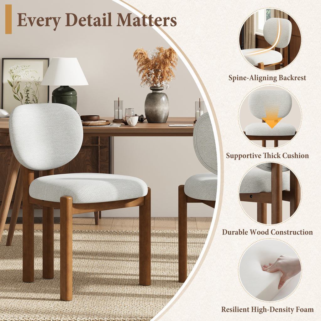 Dining Chairs with Wood Legs, Upholstered Side Chairs with Ergonomic Backrest for Dining Room and Kitchen