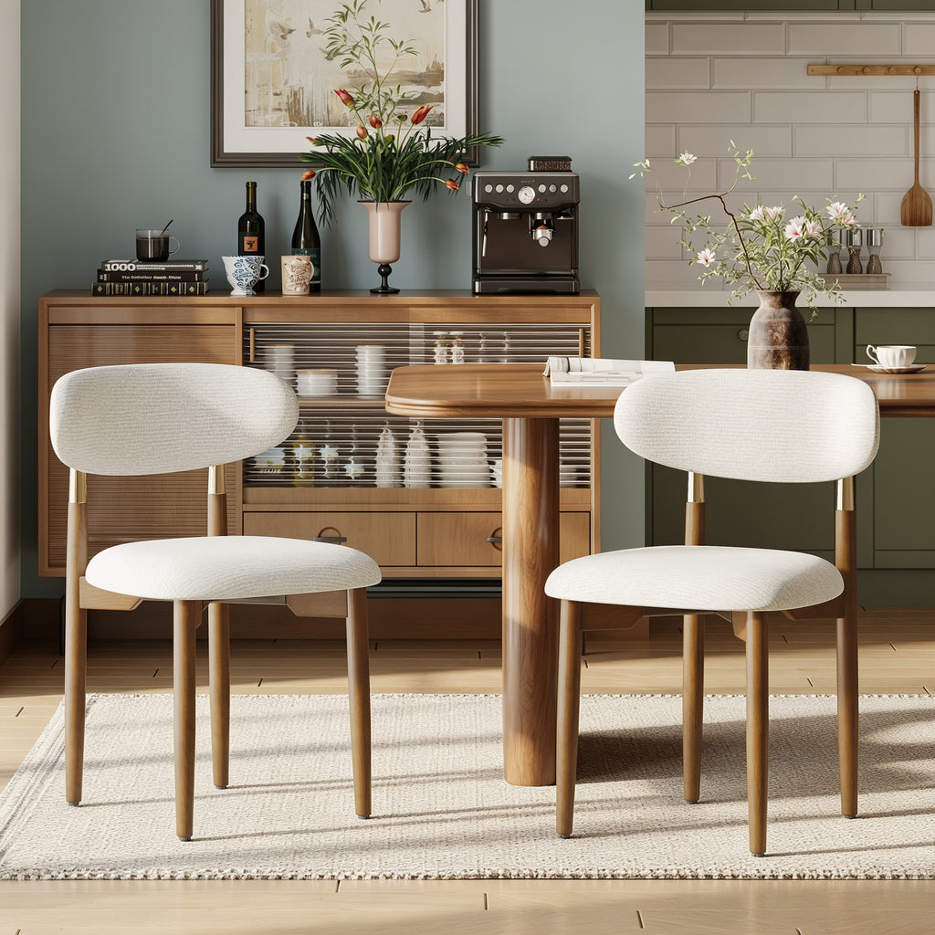 AFO Dining Chairs, Chenille Upholstered Kitchen Side Chairs with Wood Legs and Backrest for Modern Mid-Century Dining Room and Restaurant