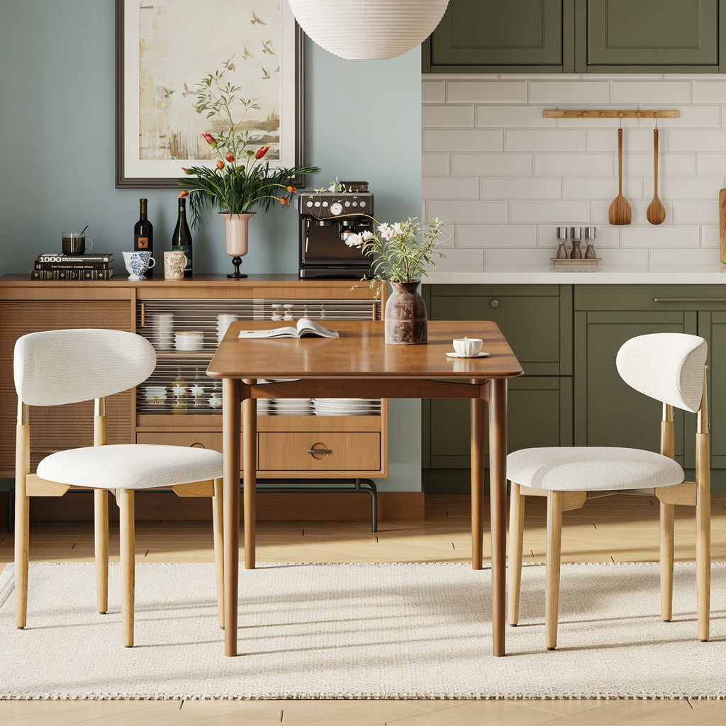 AFO Dining Chairs, Chenille Upholstered Kitchen Side Chairs with Wood Legs and Backrest for Modern Mid-Century Dining Room and Restaurant
