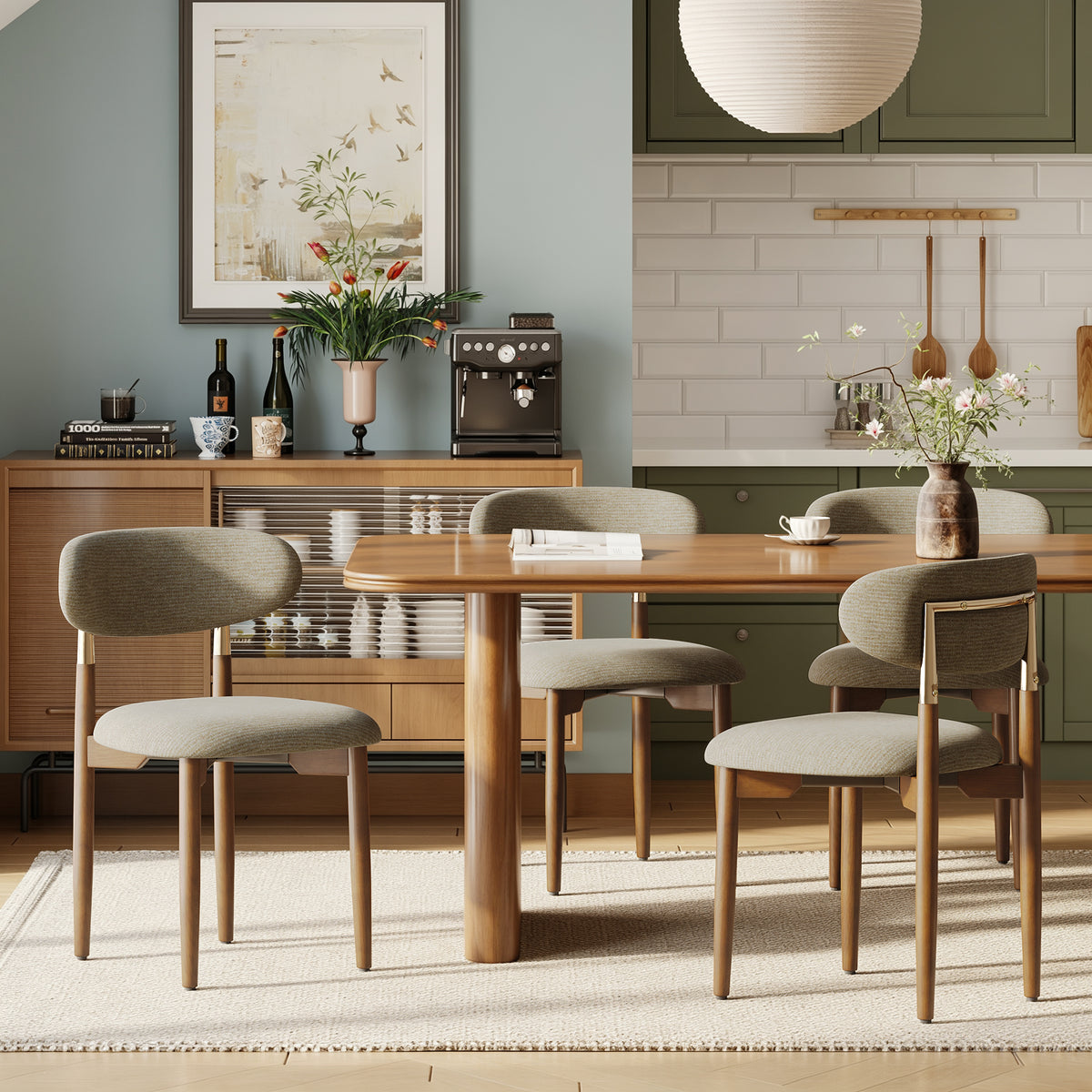 AFO Dining Chairs, Chenille Upholstered Kitchen Side Chairs with Wood Legs and Backrest for Modern Mid-Century Dining Room and Restaurant