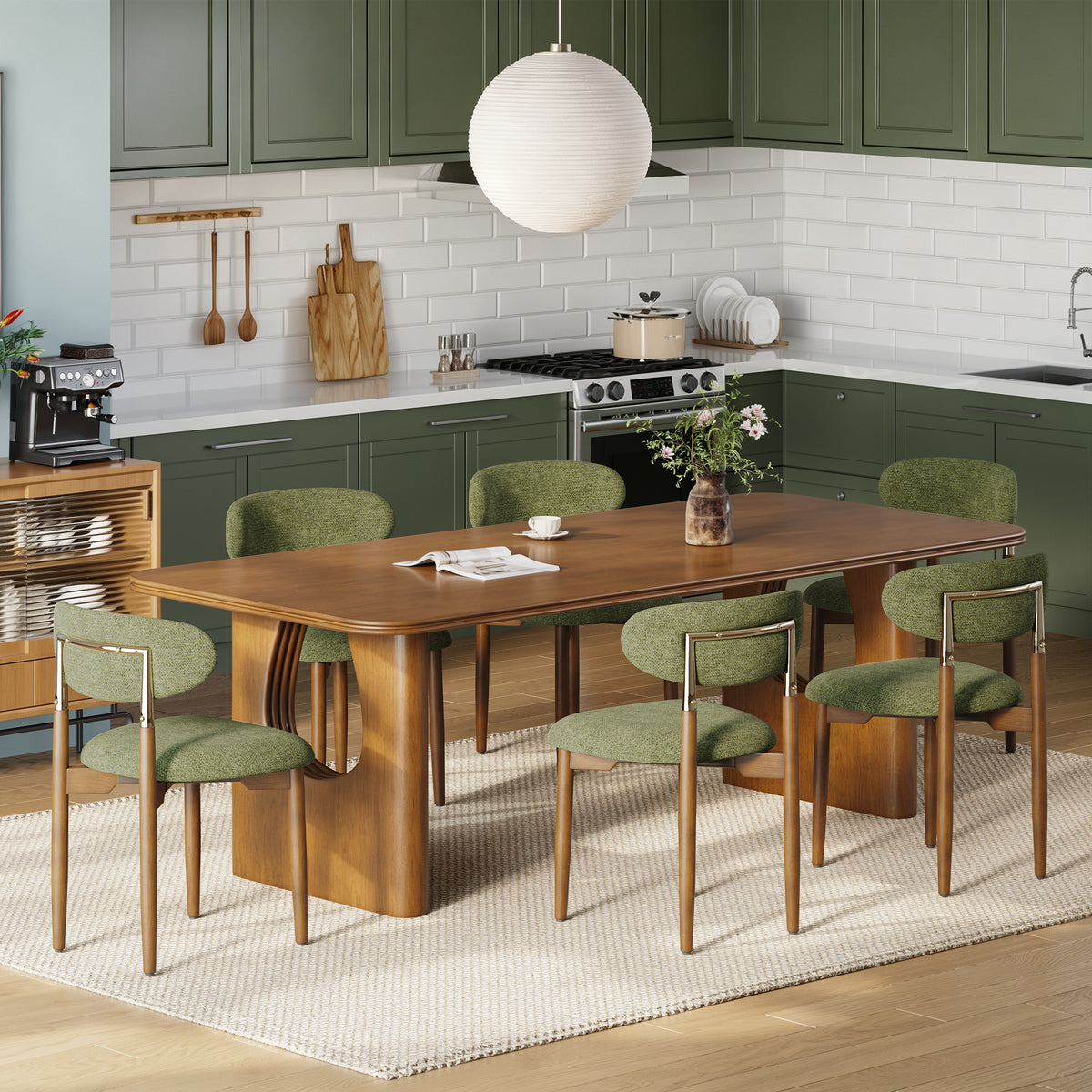 AFO Dining Chairs, Chenille Upholstered Kitchen Side Chairs with Wood Legs and Backrest for Modern Mid-Century Dining Room and Restaurant