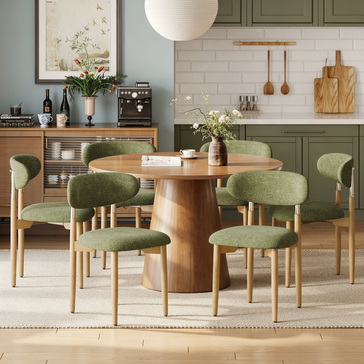 AFO Dining Chairs, Chenille Upholstered Kitchen Side Chairs with Wood Legs and Backrest for Modern Mid-Century Dining Room and Restaurant