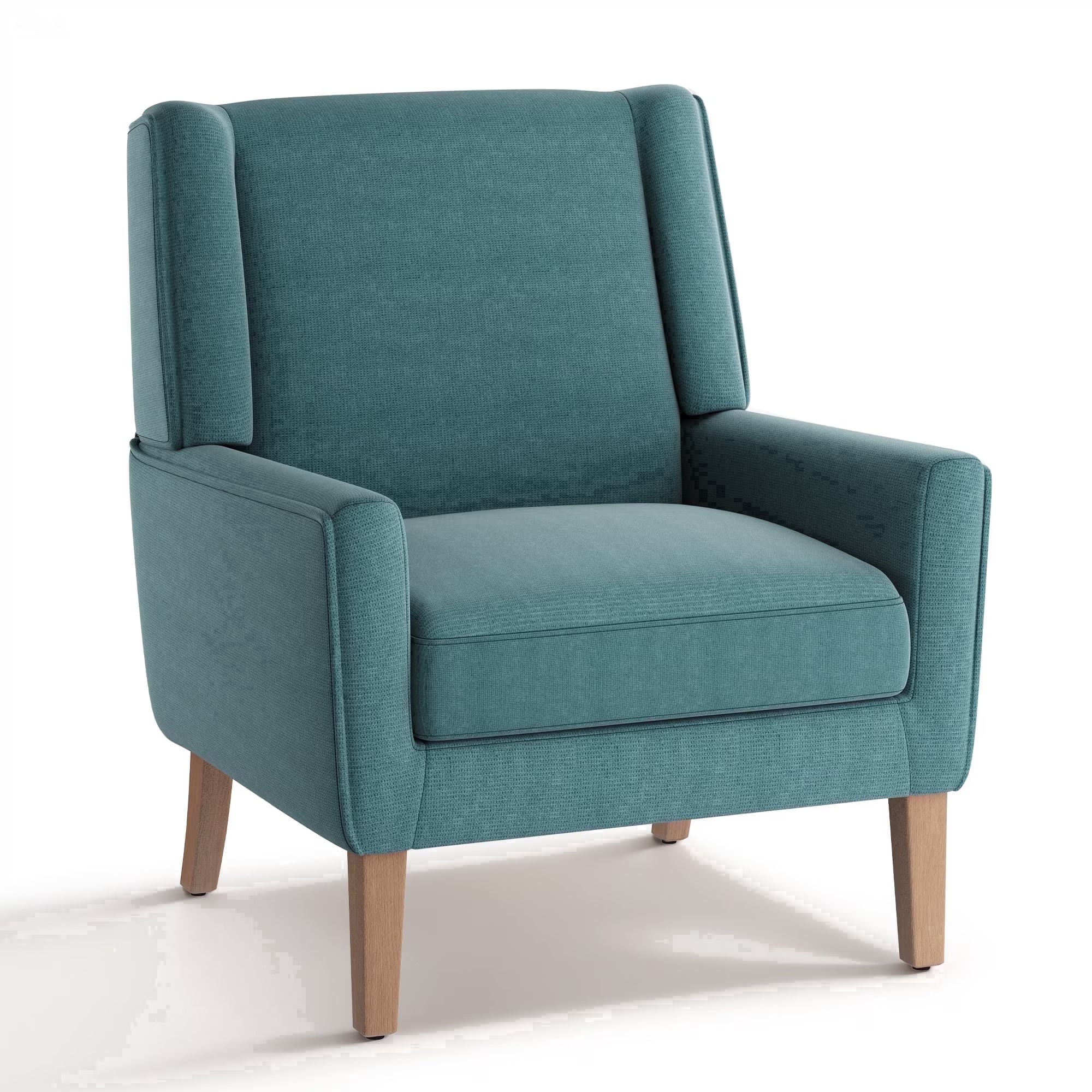 AFO Modern Accent Chair, High Back Upholstered Fabric Armchair with Wood Legs, Mid-Century Wingback Chair for Living Room Bedroom