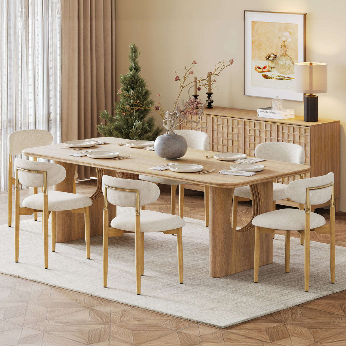 AFO Dining Chairs, Chenille Upholstered Kitchen Side Chairs with Wood Legs and Backrest for Modern Mid-Century Dining Room and Restaurant