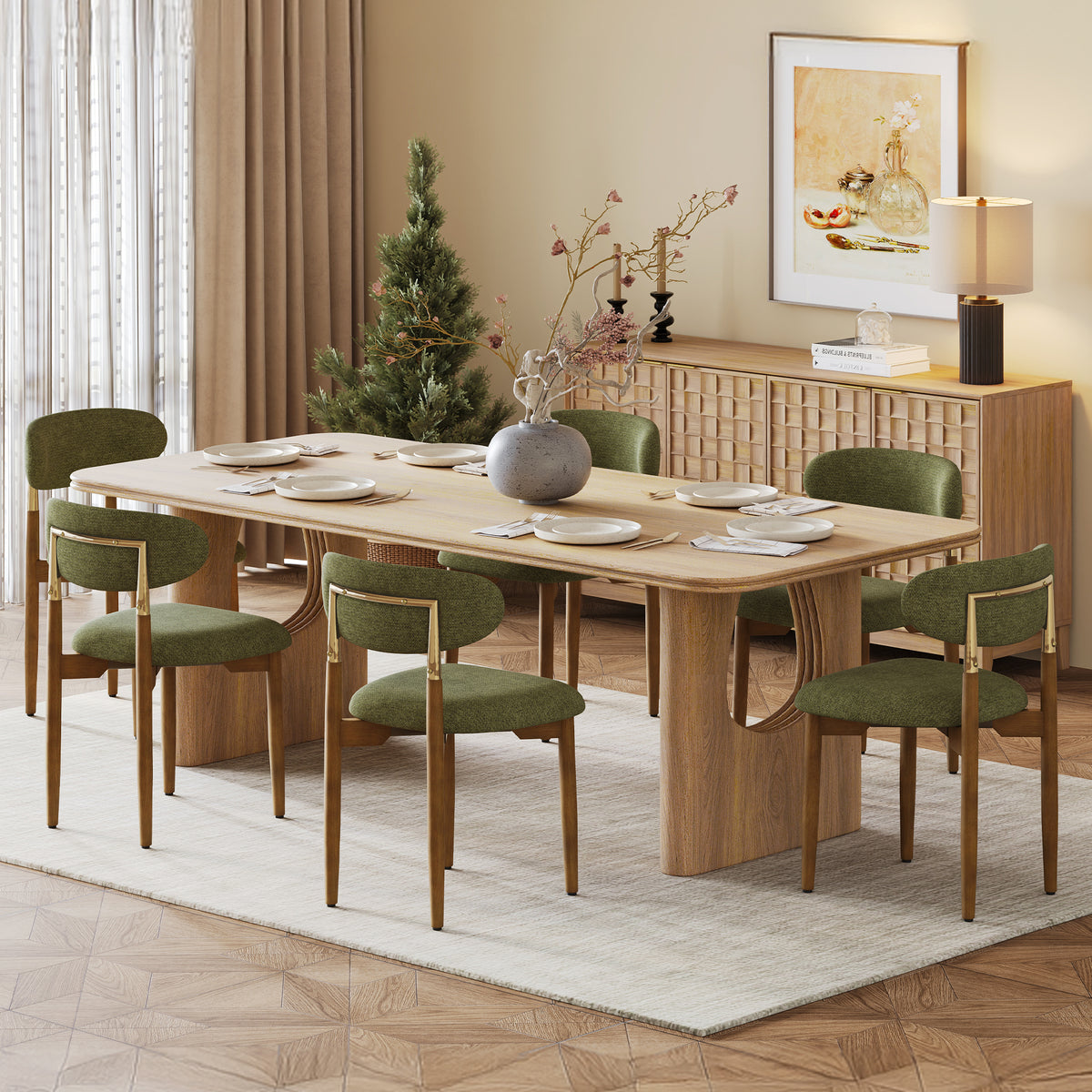 AFO Dining Chairs, Chenille Upholstered Kitchen Side Chairs with Wood Legs and Backrest for Modern Mid-Century Dining Room and Restaurant