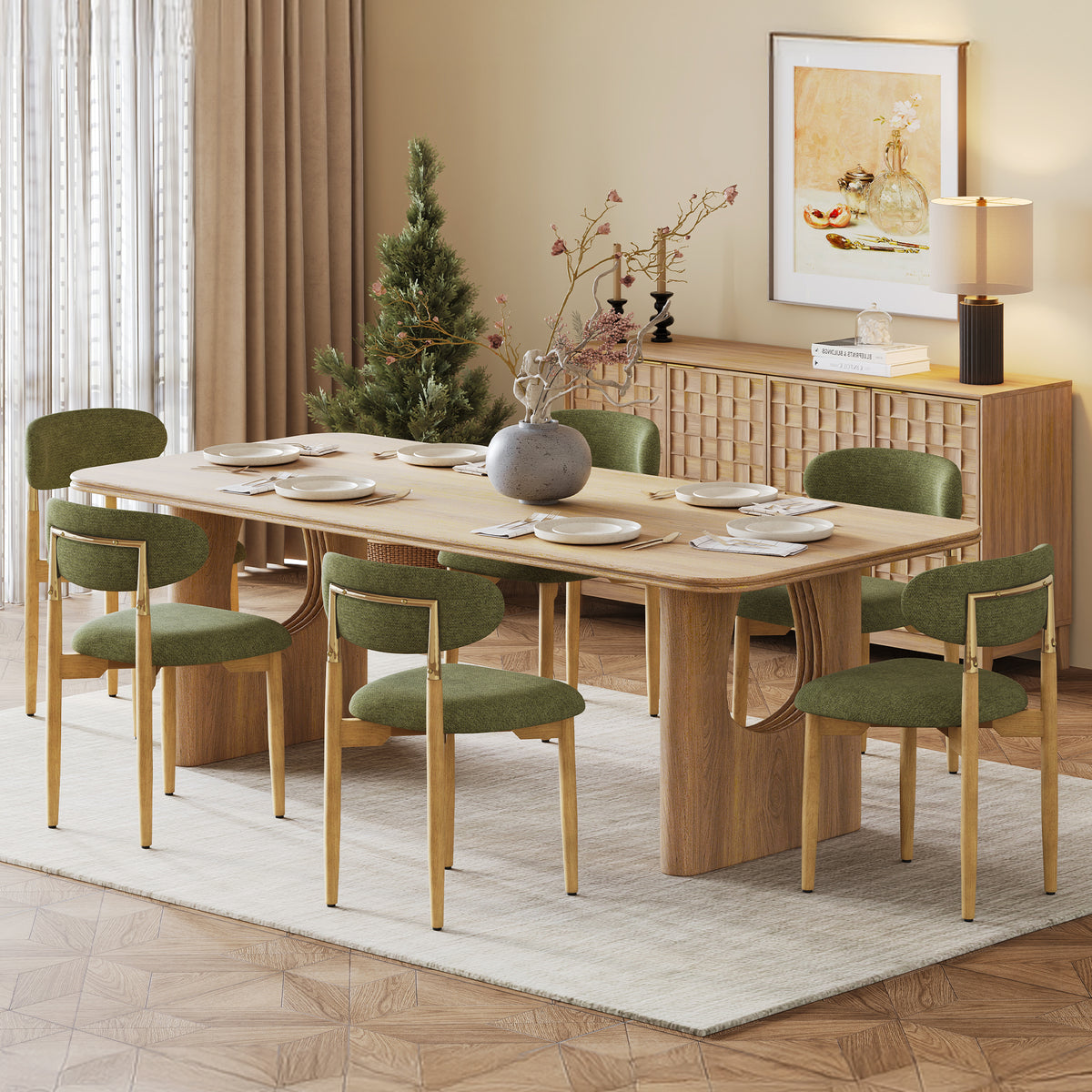 AFO Dining Chairs, Chenille Upholstered Kitchen Side Chairs with Wood Legs and Backrest for Modern Mid-Century Dining Room and Restaurant