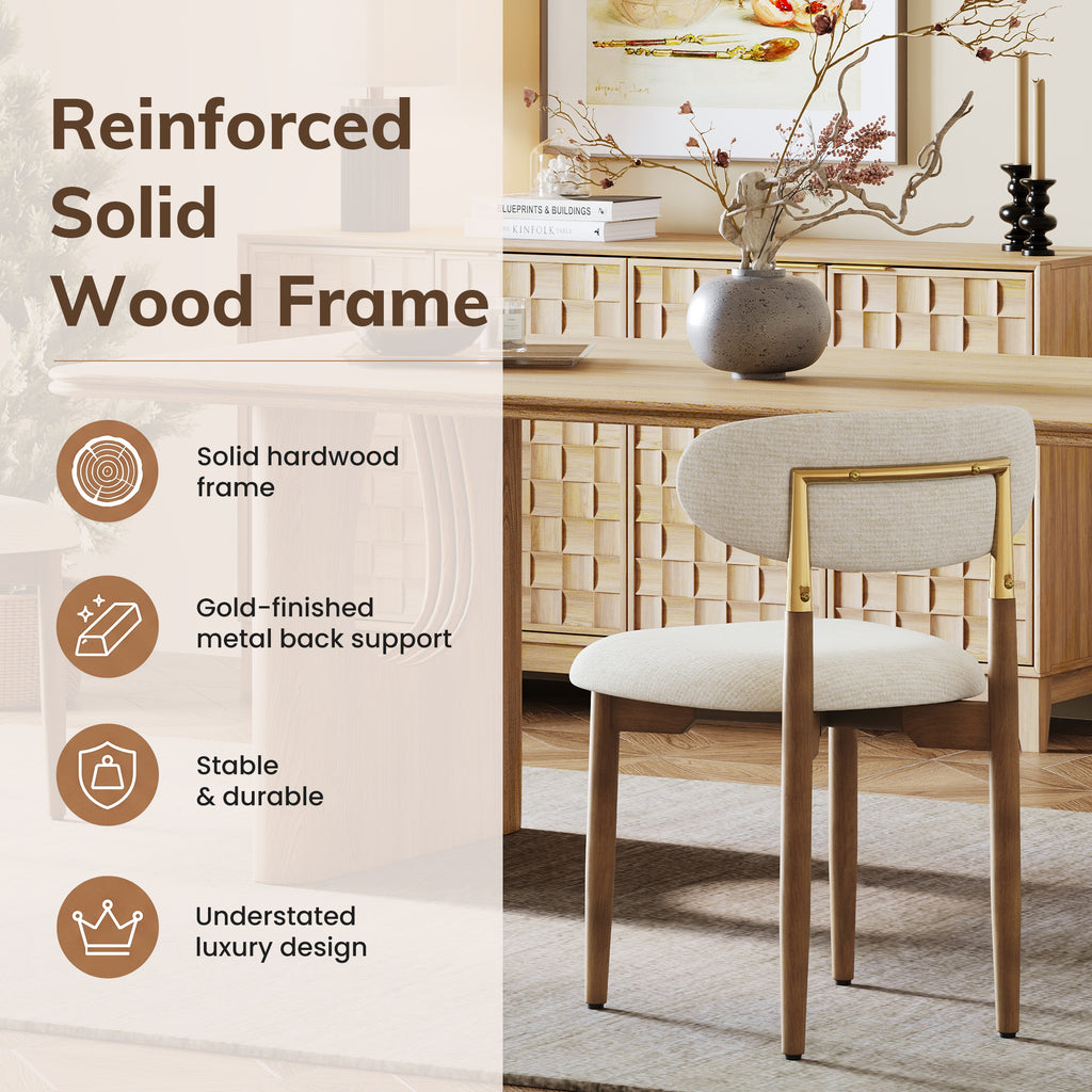 AFO Dining Chairs, Chenille Upholstered Kitchen Side Chairs with Wood Legs and Backrest for Modern Mid-Century Dining Room and Restaurant
