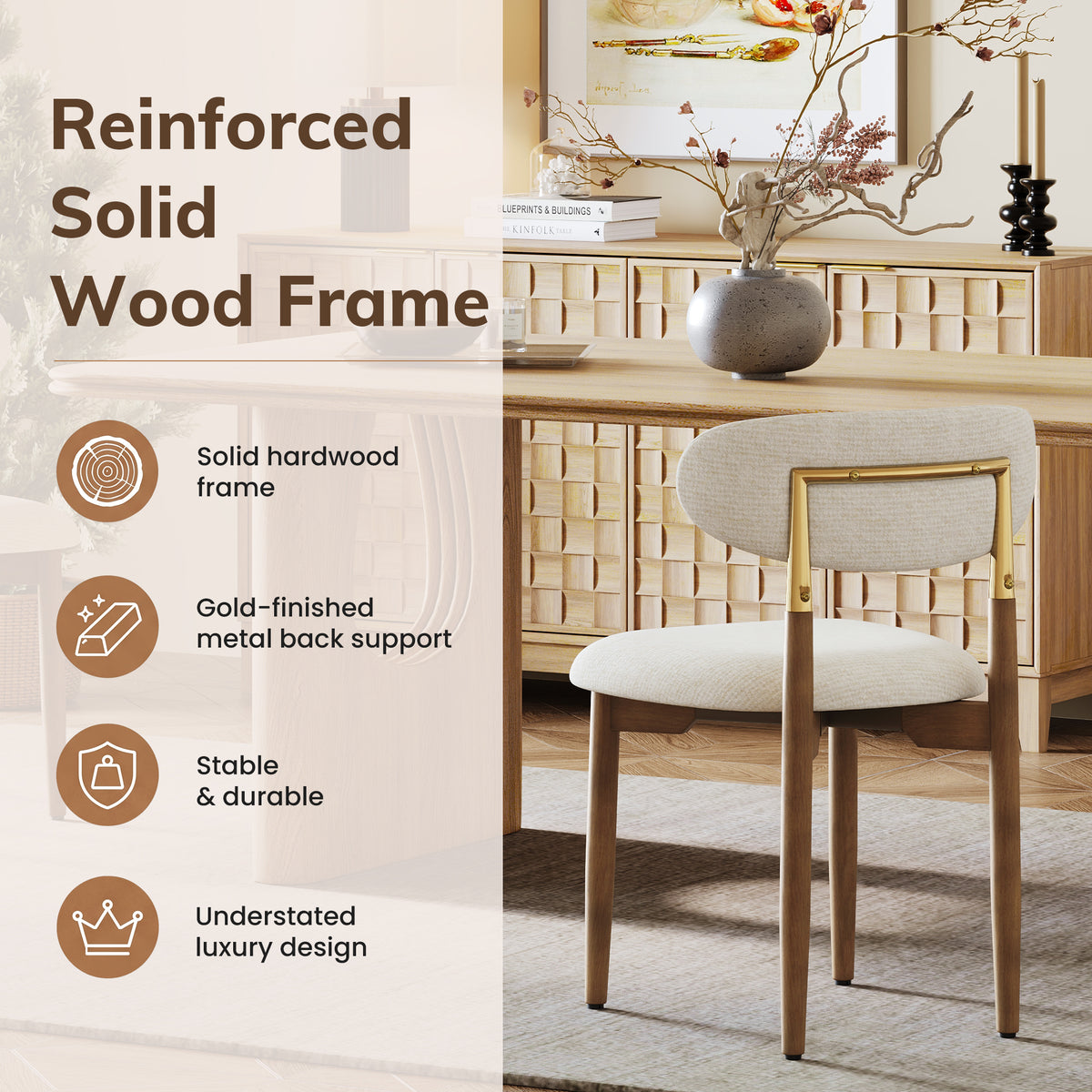 AFO Dining Chairs, Chenille Upholstered Kitchen Side Chairs with Wood Legs and Backrest for Modern Mid-Century Dining Room and Restaurant