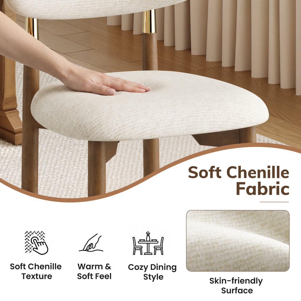 AFO Dining Chairs, Chenille Upholstered Kitchen Side Chairs with Wood Legs and Backrest for Modern Mid-Century Dining Room and Restaurant