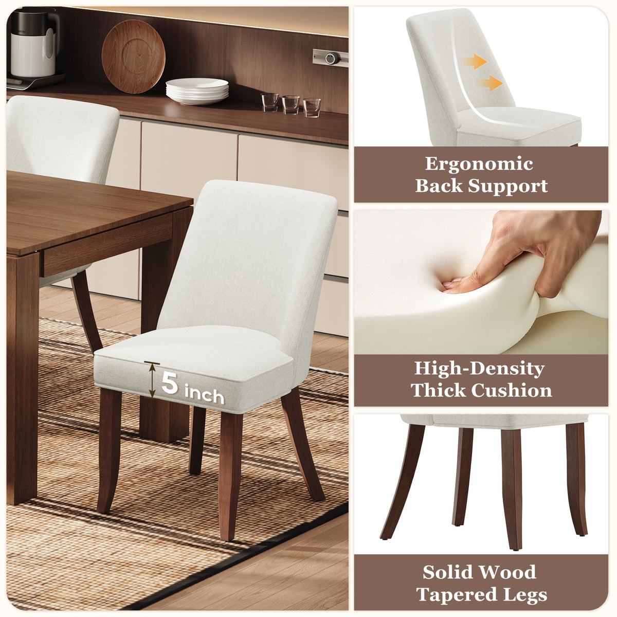 AFO Dining Chairs, Modern Upholstered Kitchen Side Chairs with Wood Legs & Ergonomic Backrest, Mid-Century Dining Room Chairs for Kitchen, Dining Room & Restaurant