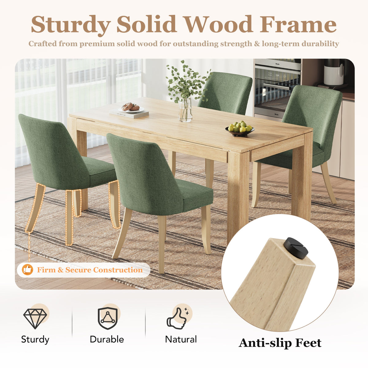 AFO Dining Chairs, Modern Upholstered Kitchen Side Chairs with Wood Legs & Ergonomic Backrest, Mid-Century Dining Room Chairs for Kitchen, Dining Room & Restaurant