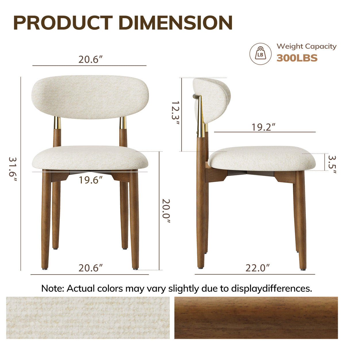 AFO Dining Chairs, Chenille Upholstered Kitchen Side Chairs with Wood Legs and Backrest for Modern Mid-Century Dining Room and Restaurant