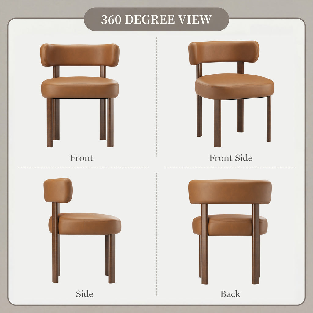 AFO Modern Upholstered Dining Chair, Faux Leather Seat with Solid Wood Legs and Ergonomic Back