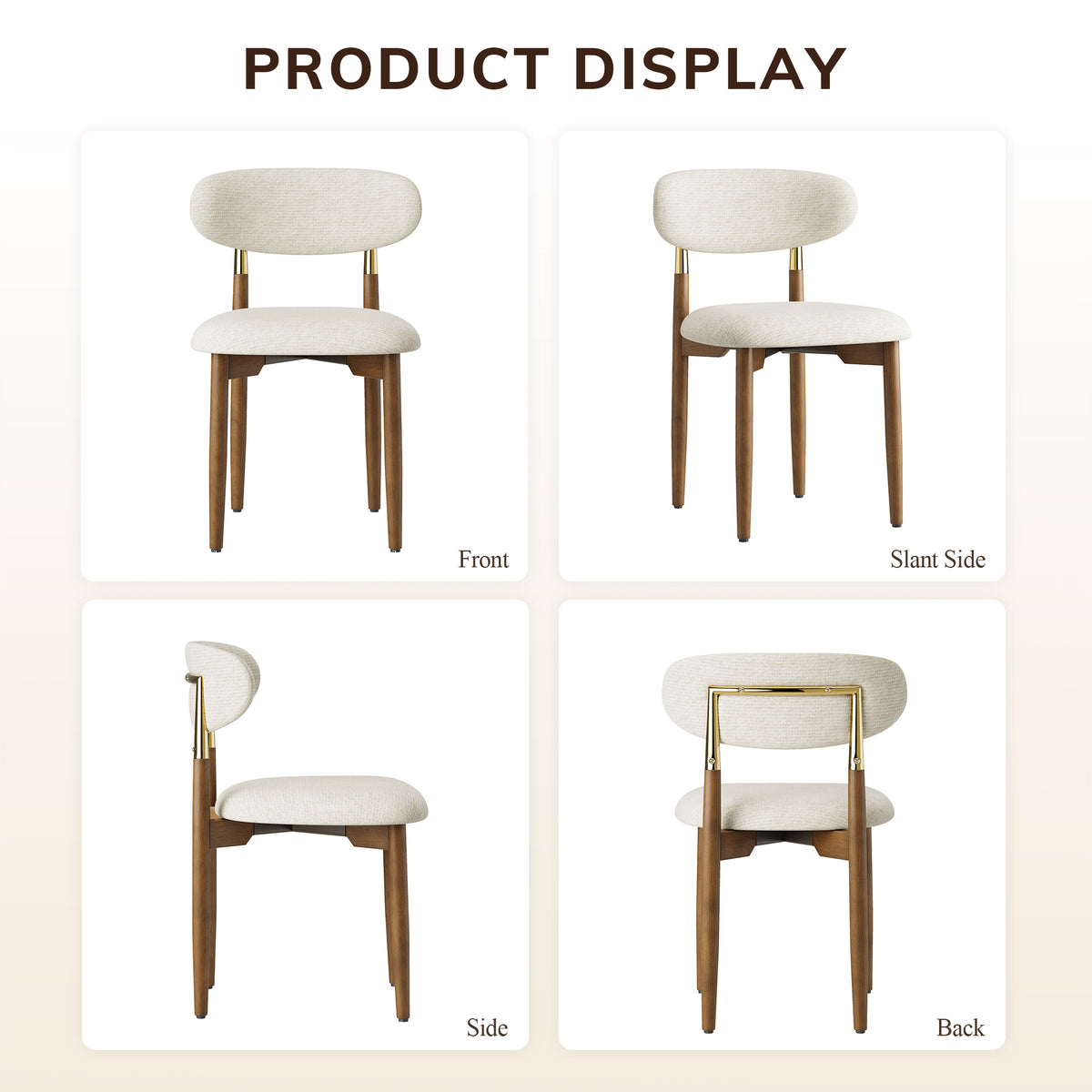 AFO Dining Chairs, Chenille Upholstered Kitchen Side Chairs with Wood Legs and Backrest for Modern Mid-Century Dining Room and Restaurant