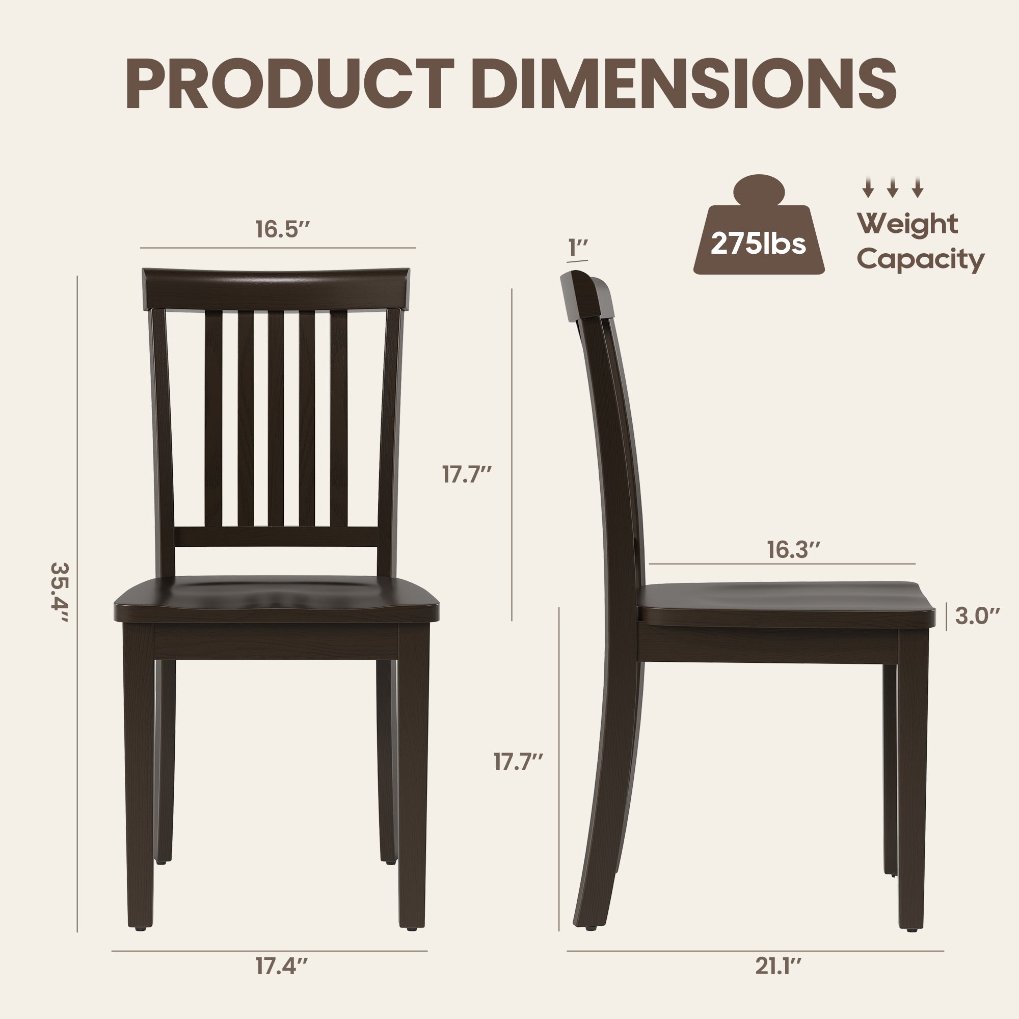 Wooden Windsor Dining Chairs Set of 2,for Kitchen,Dining Room