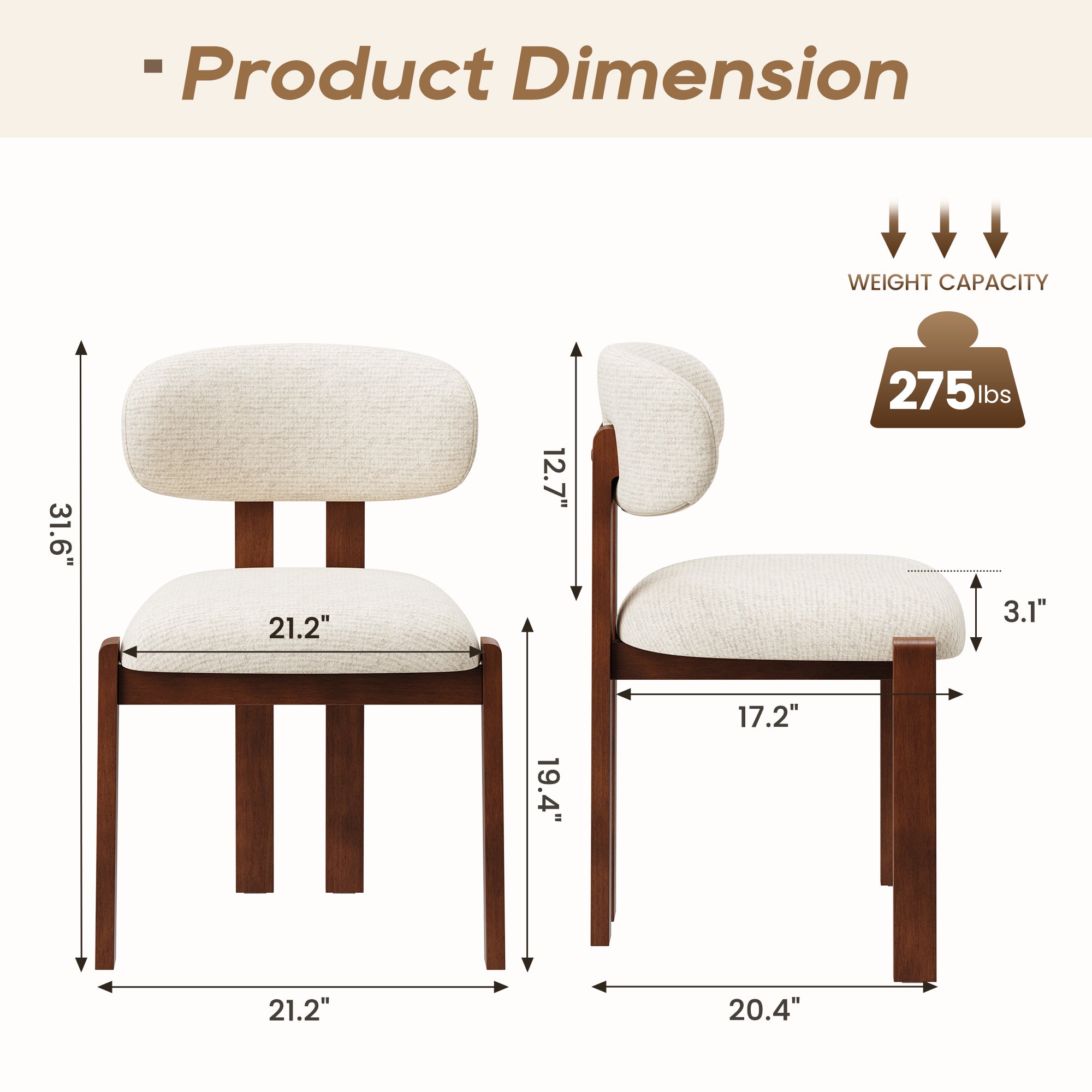 AFO Upholstered Dining Chairs with Wooden Legs
