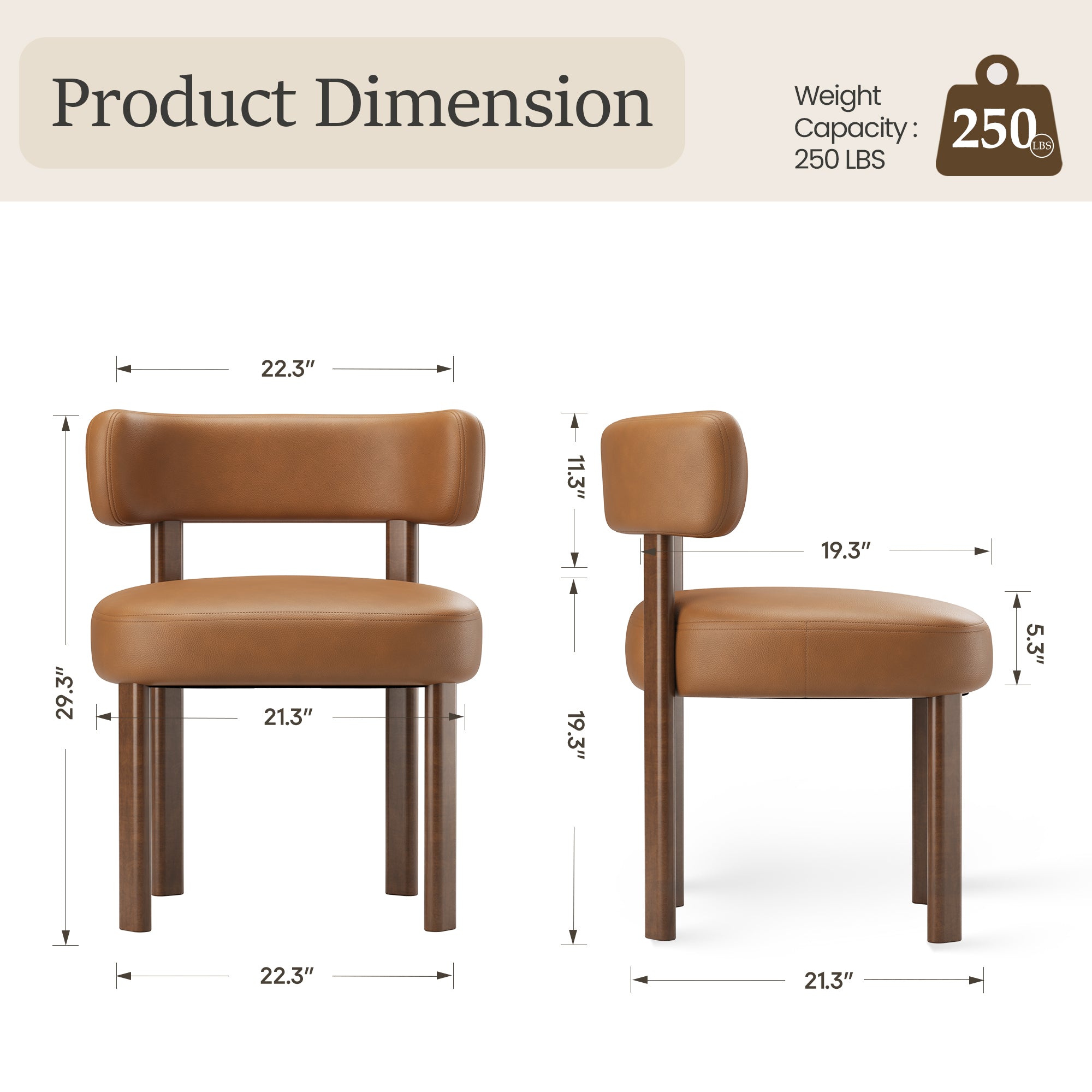 AFO Modern Upholstered Dining Chair, Faux Leather Seat with Solid Wood Legs and Ergonomic Back