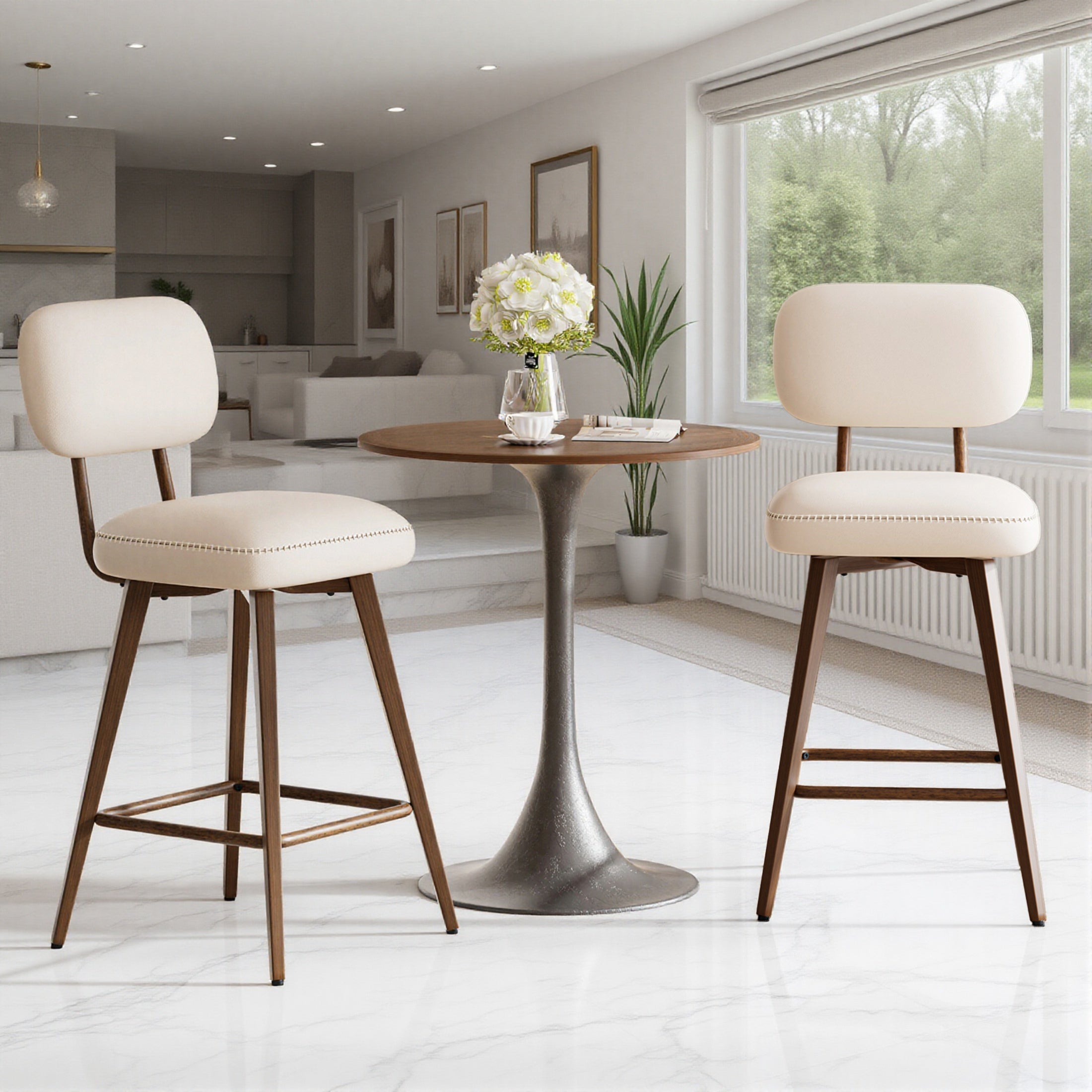 Swivel Faux Leather Counter Height Bar Stools for Kitchen Island, Café