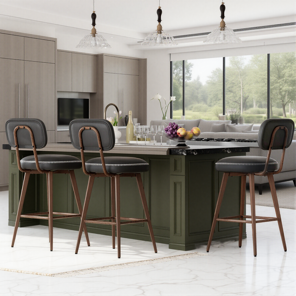 Swivel Faux Leather Counter Height Bar Stools for Kitchen Island, Café