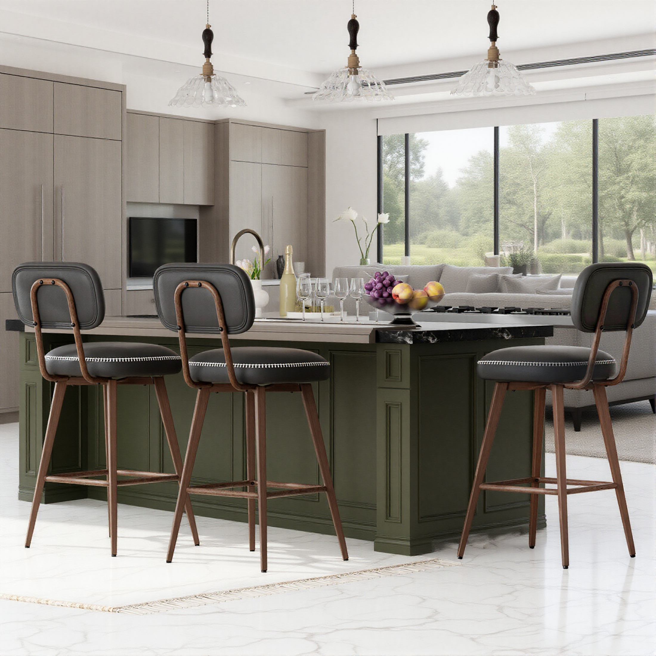 Swivel Faux Leather Counter Height Bar Stools for Kitchen Island, Café