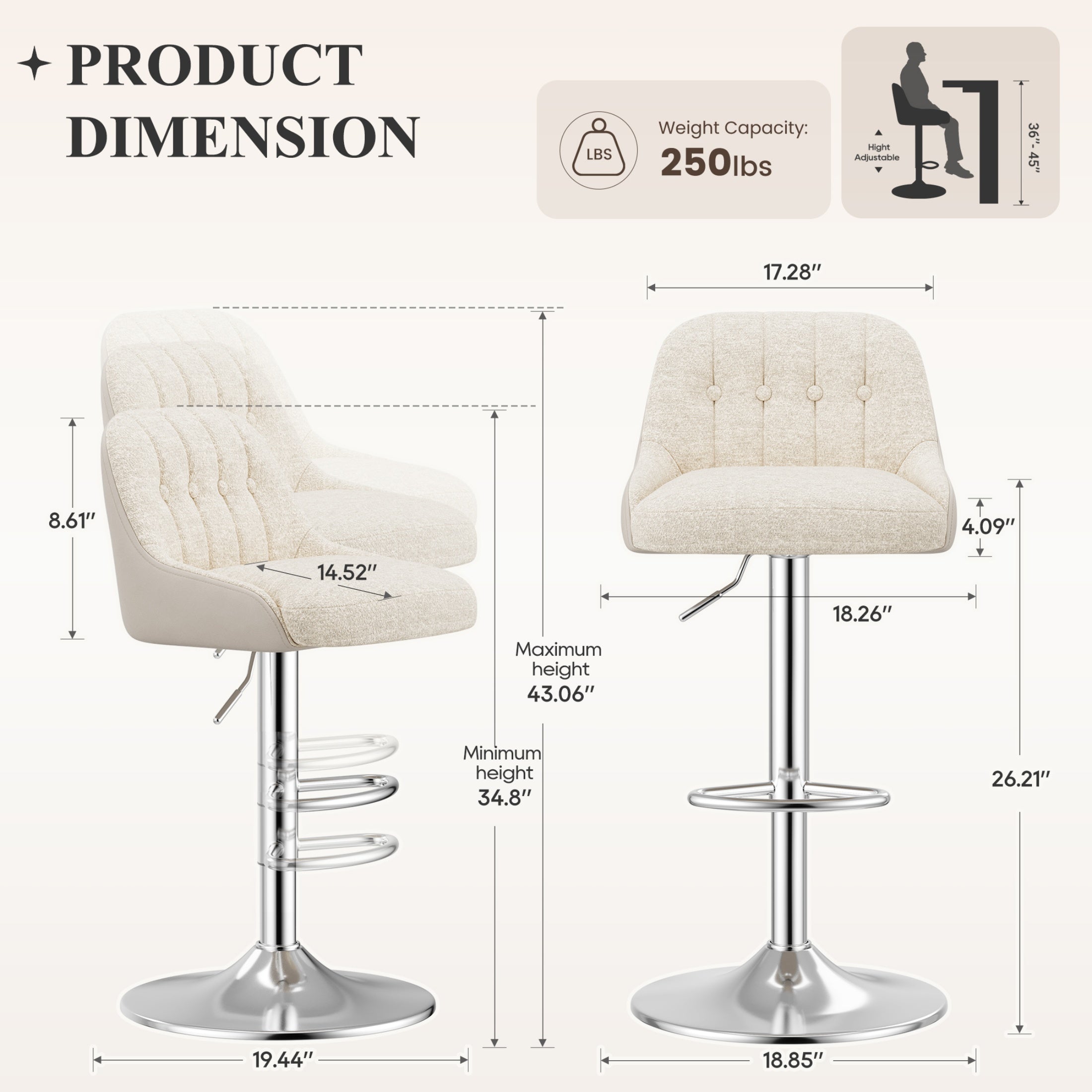 AFO Modern Swivel Adjustable Height Faux Leather Counter & Bar Stools