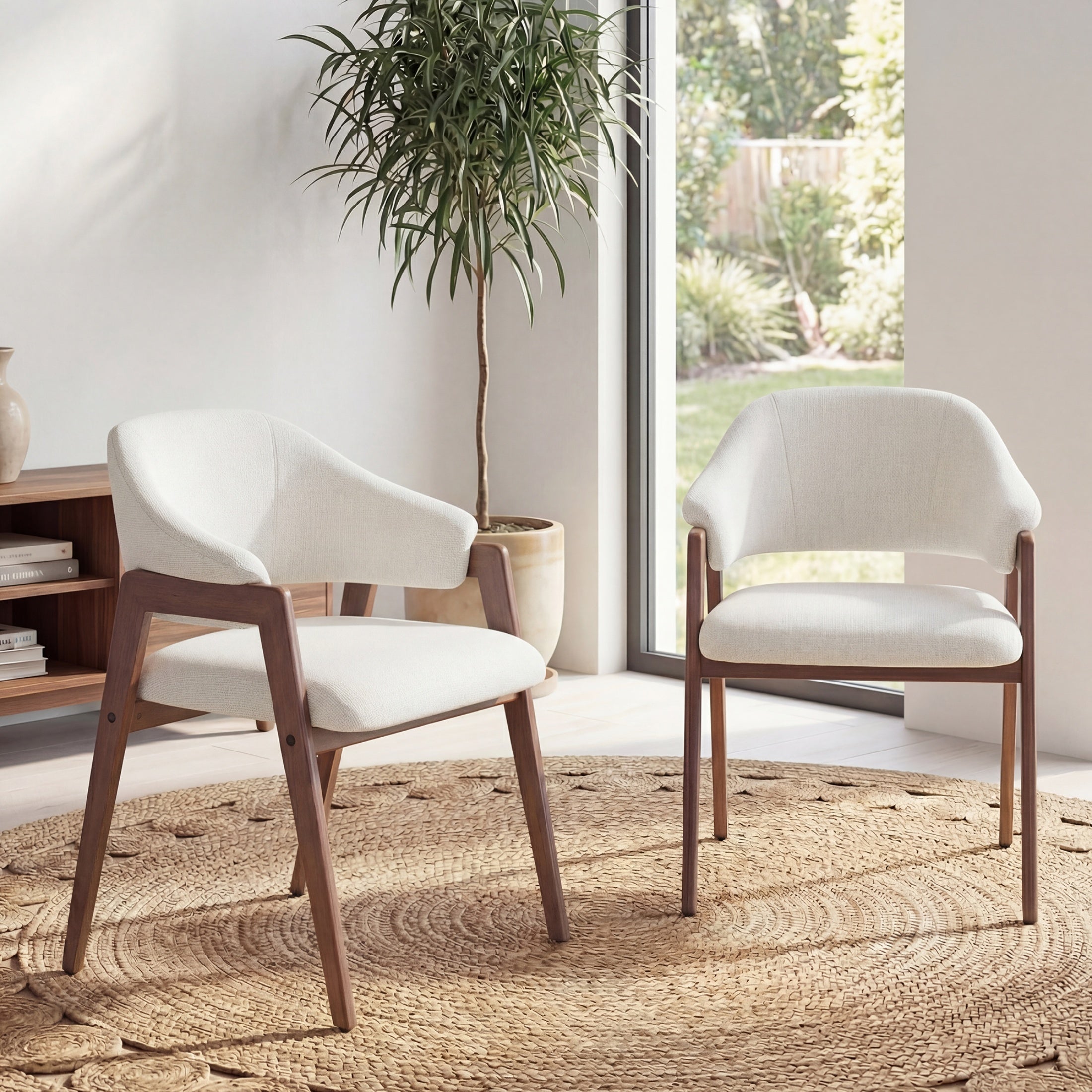Upholstered Dining Chair, Wooden Side Chair with Curved Backrest for Dining Room