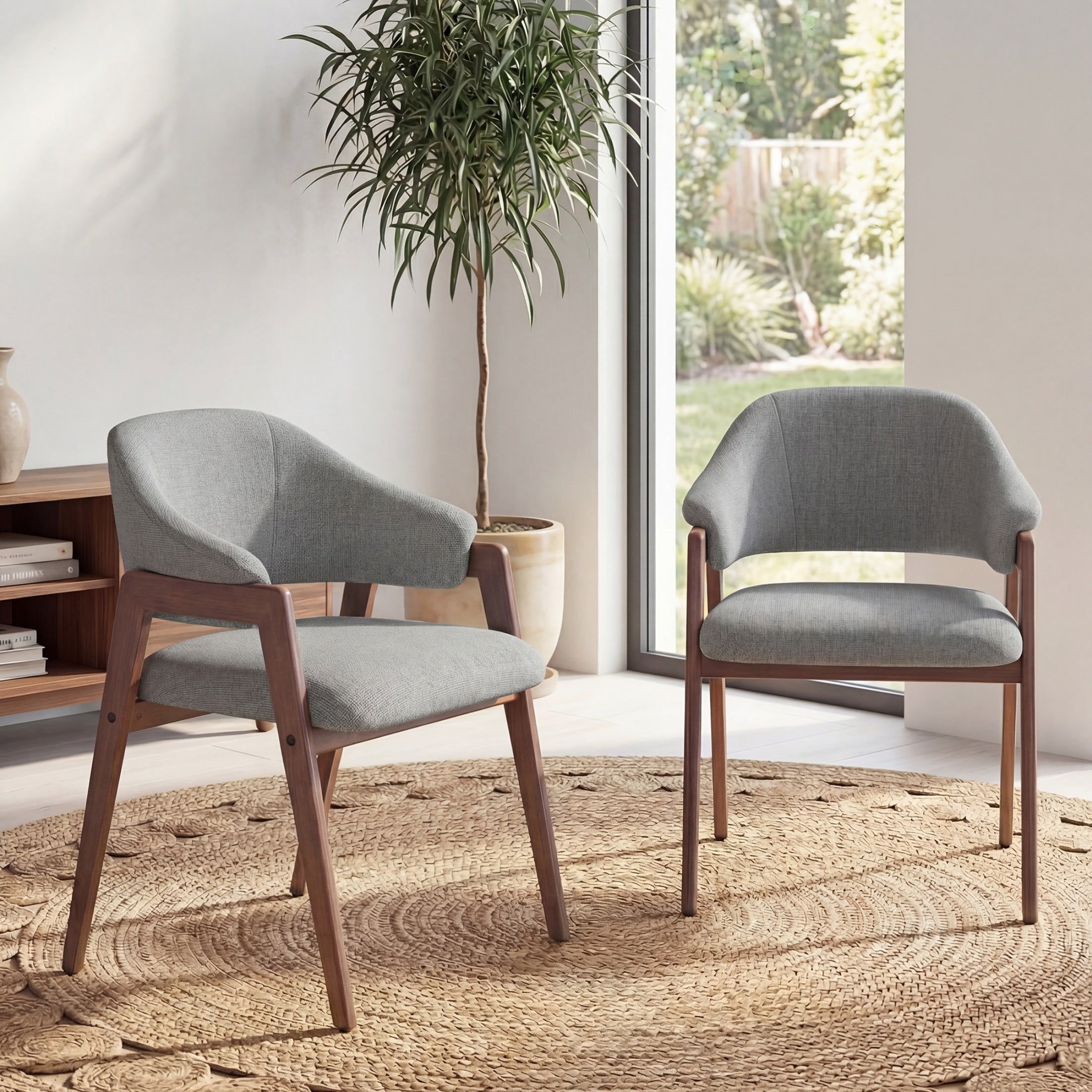 Upholstered Dining Chair, Wooden Side Chair with Curved Backrest for Dining Room