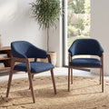 Upholstered Dining Chair, Wooden Side Chair with Curved Backrest for Dining Room
