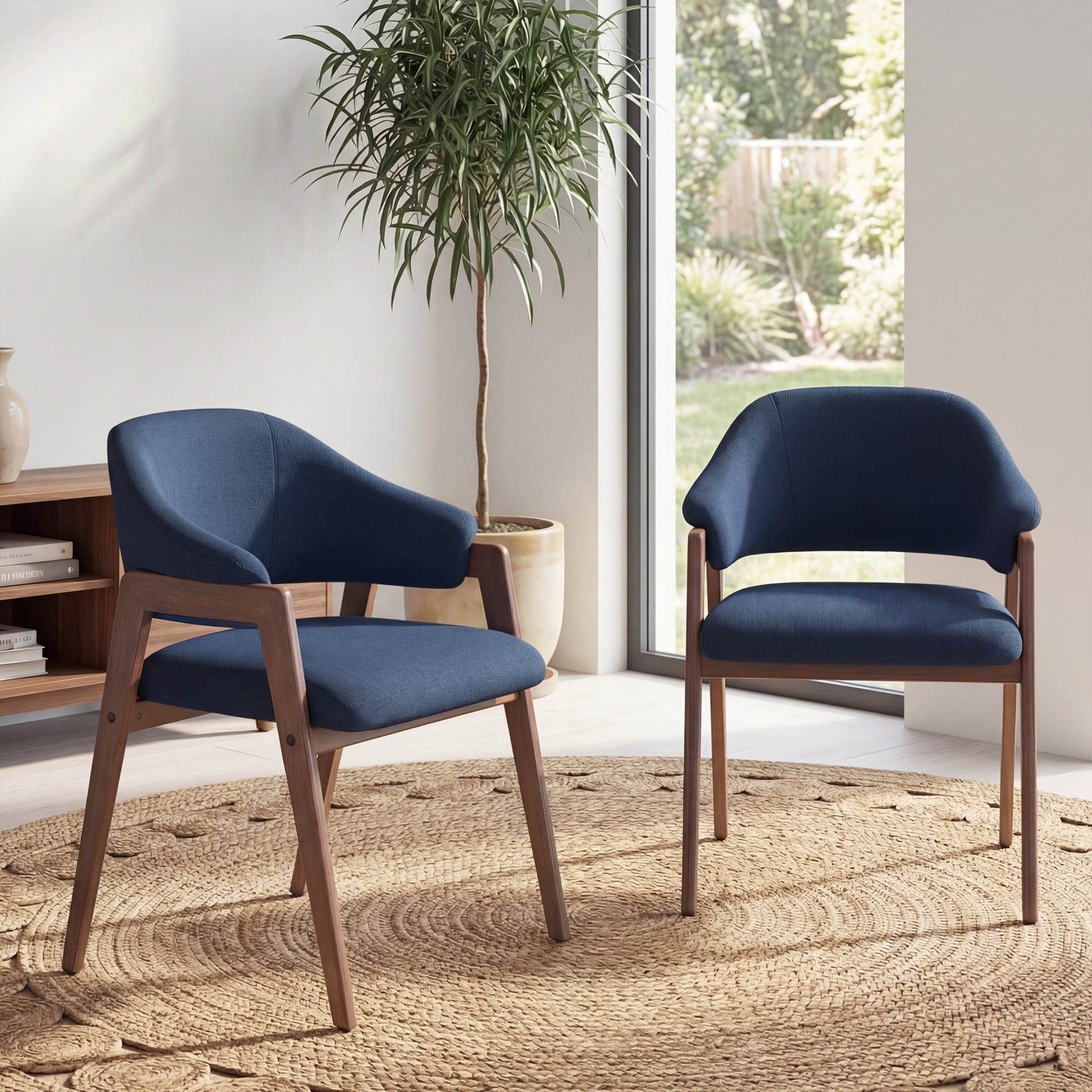 Upholstered Dining Chair, Wooden Side Chair with Curved Backrest for Dining Room