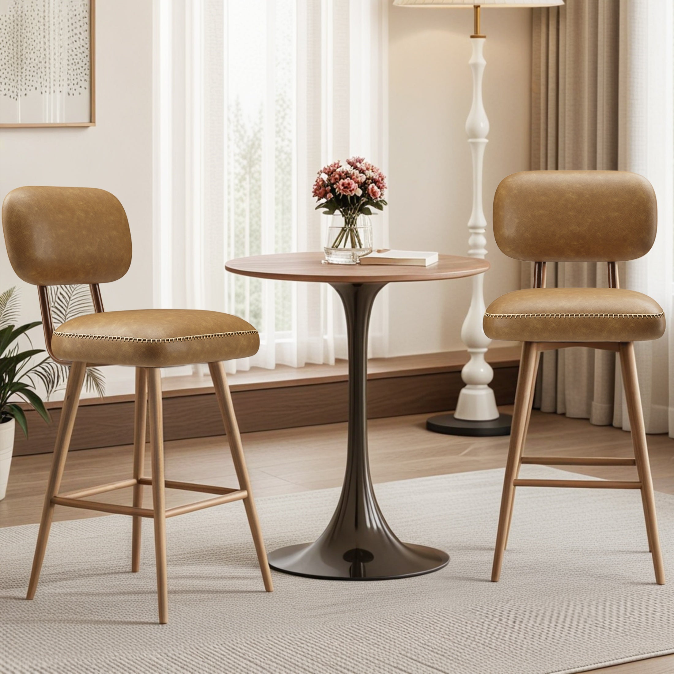 Swivel Faux Leather Counter Height Bar Stools for Kitchen Island, Café