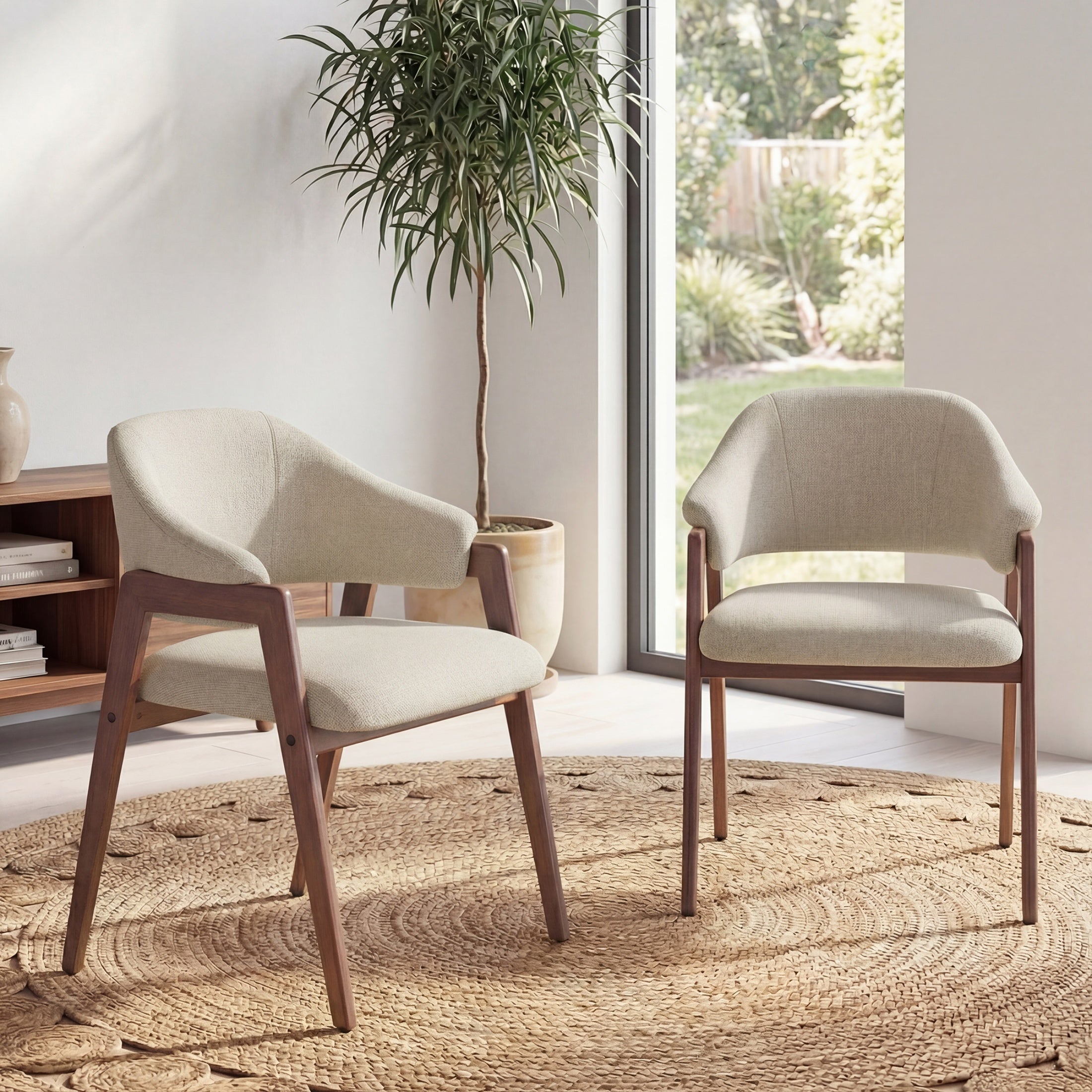 Upholstered Dining Chair, Wooden Side Chair with Curved Backrest for Dining Room