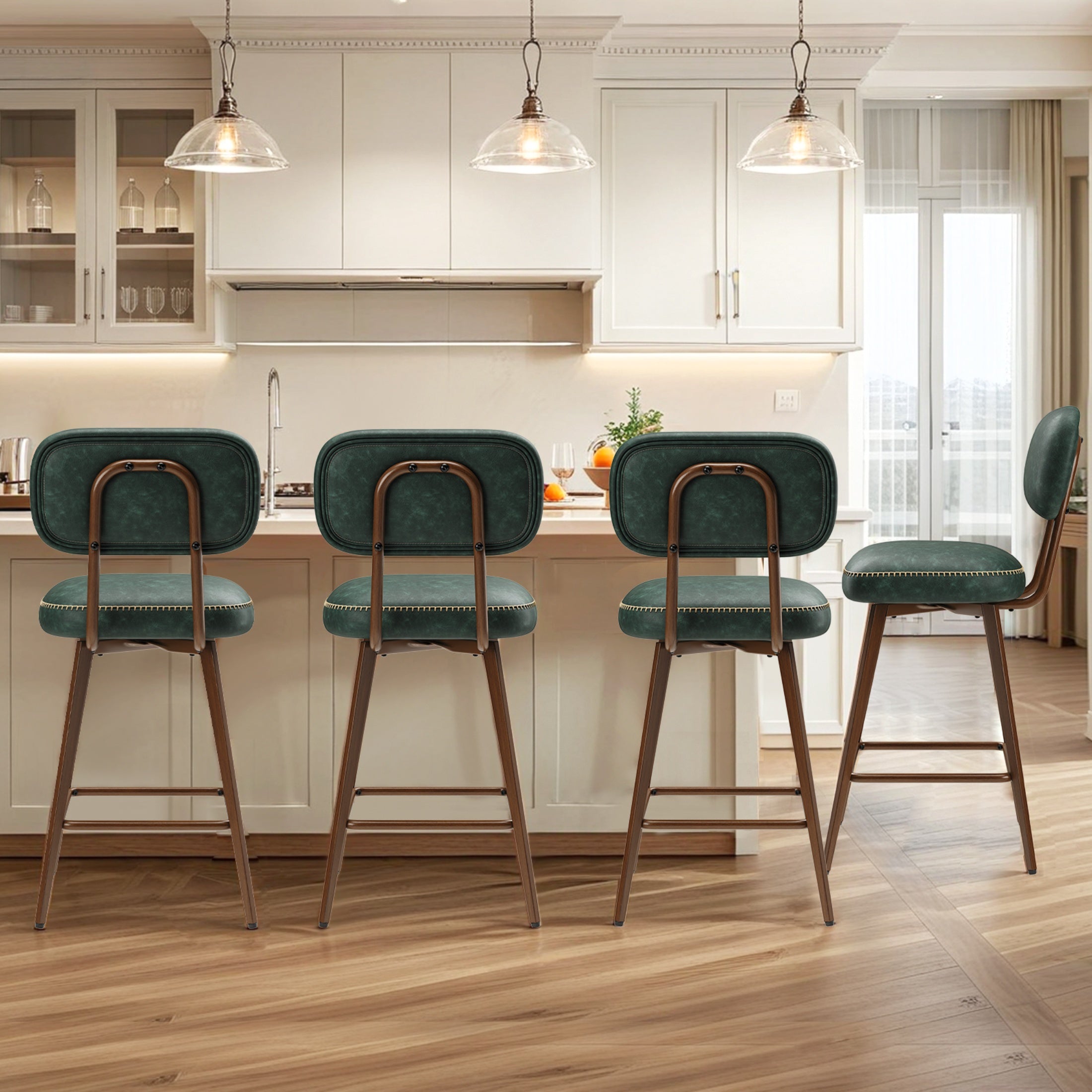 Swivel Faux Leather Counter Height Bar Stools for Kitchen Island, Café
