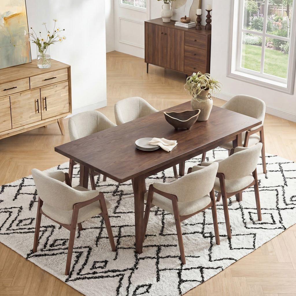 Upholstered Dining Chair, Wooden Side Chair with Curved Backrest for Dining Room