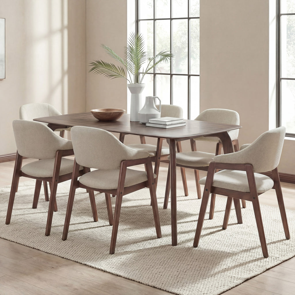 Upholstered Dining Chair, Wooden Side Chair with Curved Backrest for Dining Room