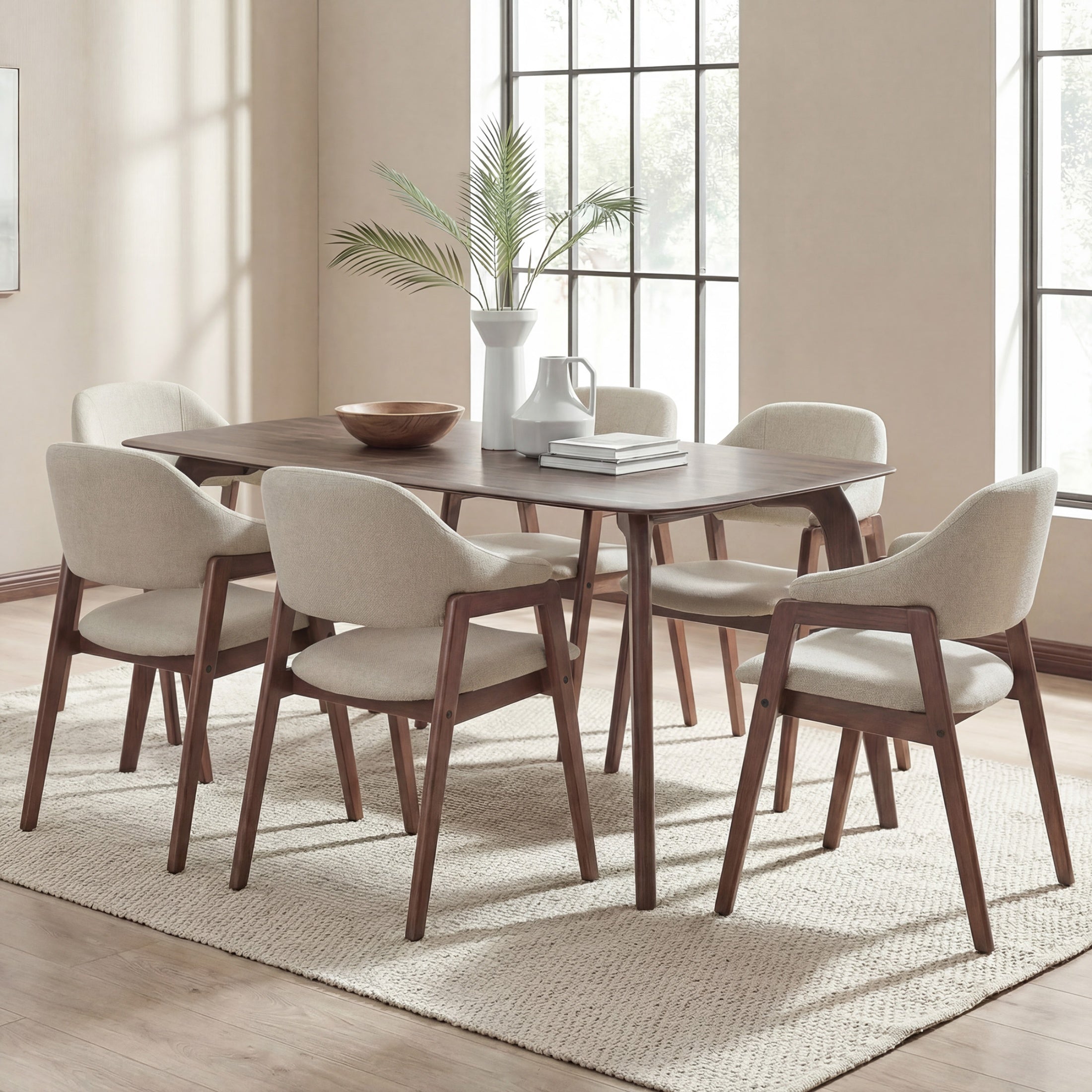 Upholstered Dining Chair, Wooden Side Chair with Curved Backrest for Dining Room