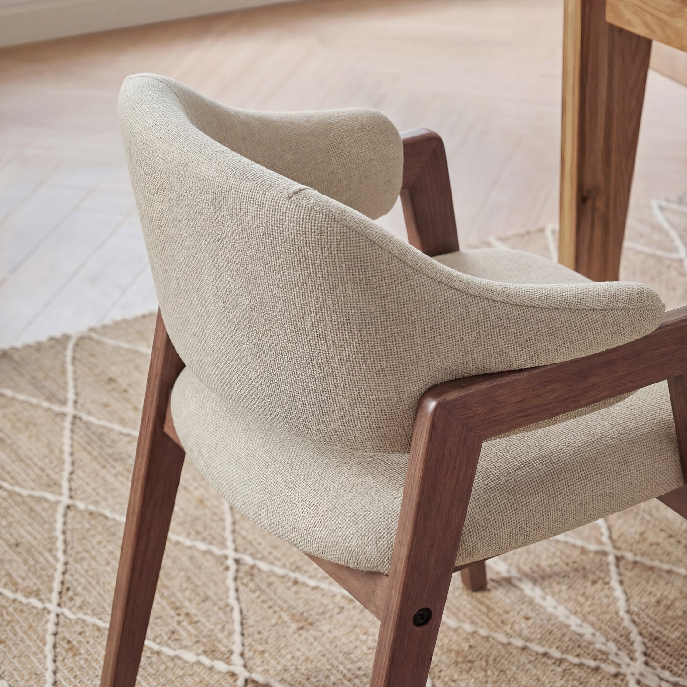 Upholstered Dining Chair, Wooden Side Chair with Curved Backrest for Dining Room