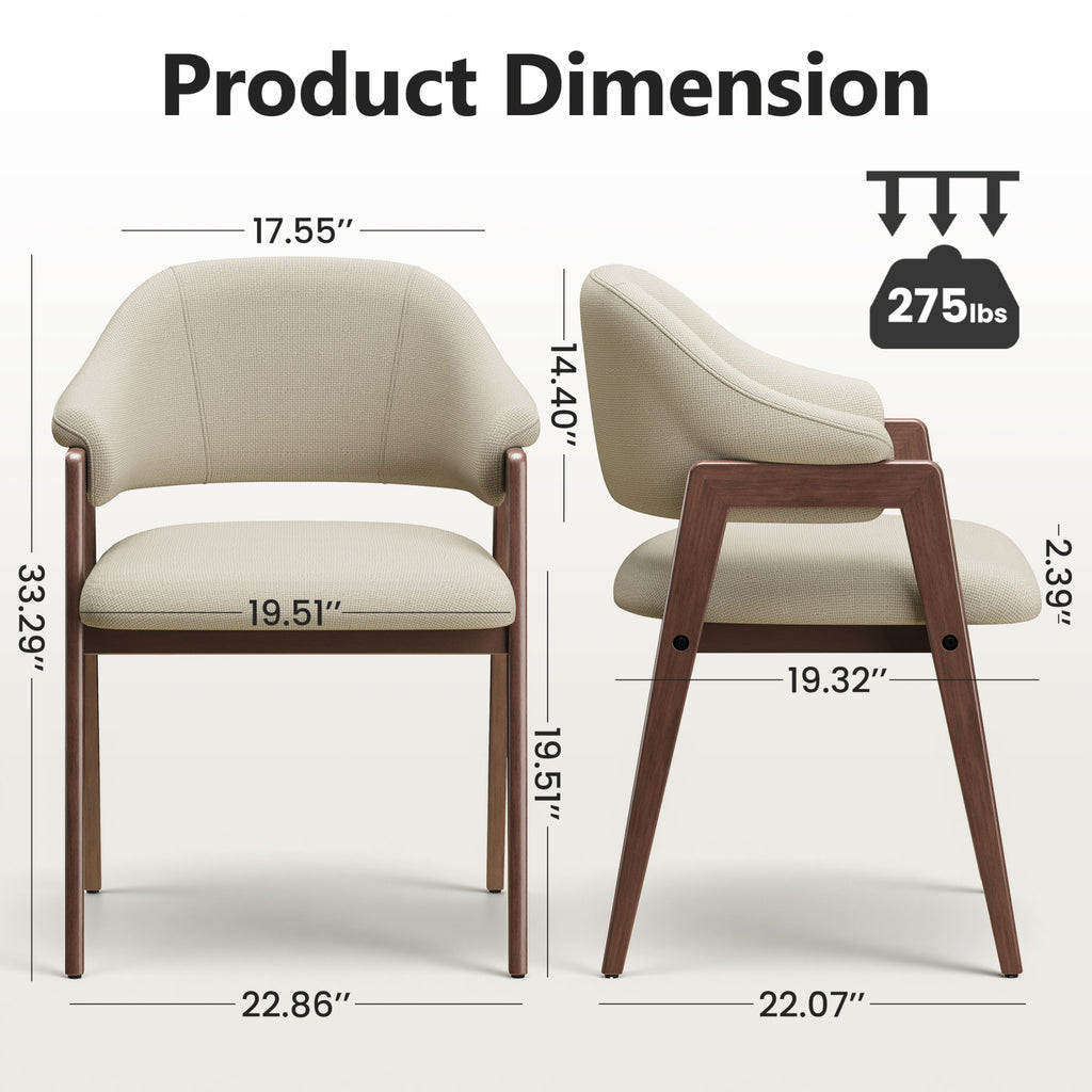 Upholstered Dining Chair, Wooden Side Chair with Curved Backrest for Dining Room