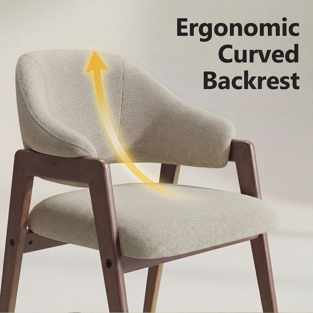 Upholstered Dining Chair, Wooden Side Chair with Curved Backrest for Dining Room